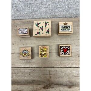 Set Of 6 Wood Mounted Rubber Stamps
